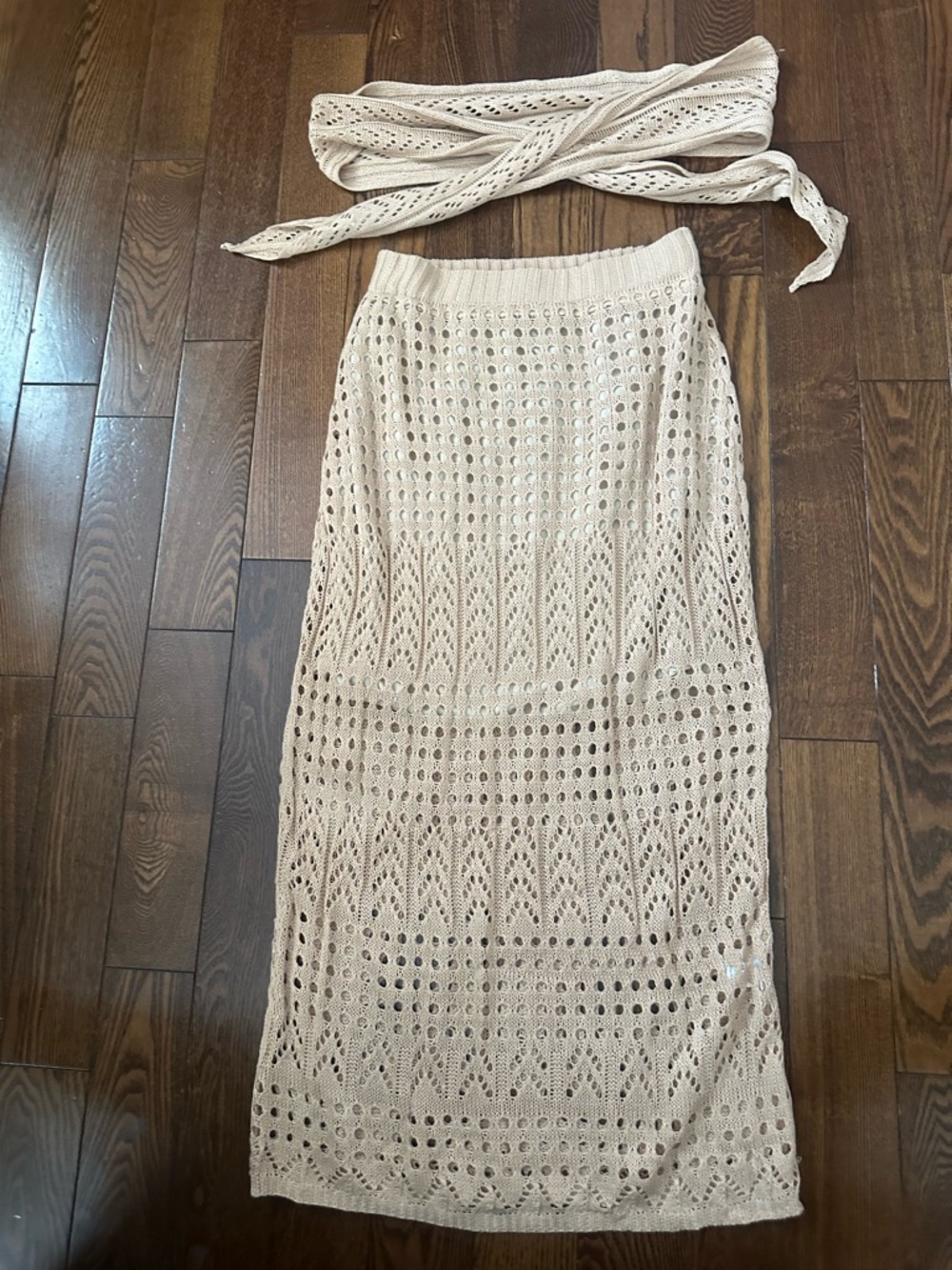 Affordable Fashion Finds Cream Crochet Maxi Skirt with Waist Tie